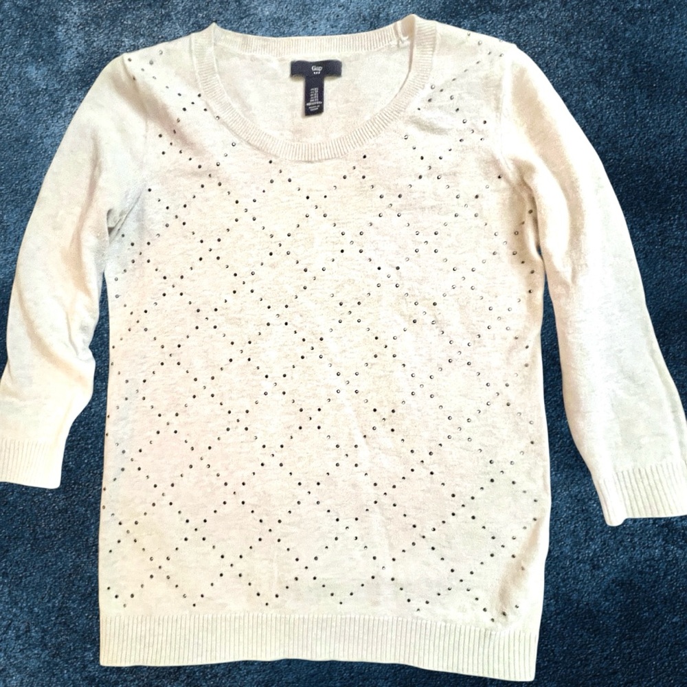 Gap Rhinestone 3/4 Sleeve Light Cotton Knit Sweater